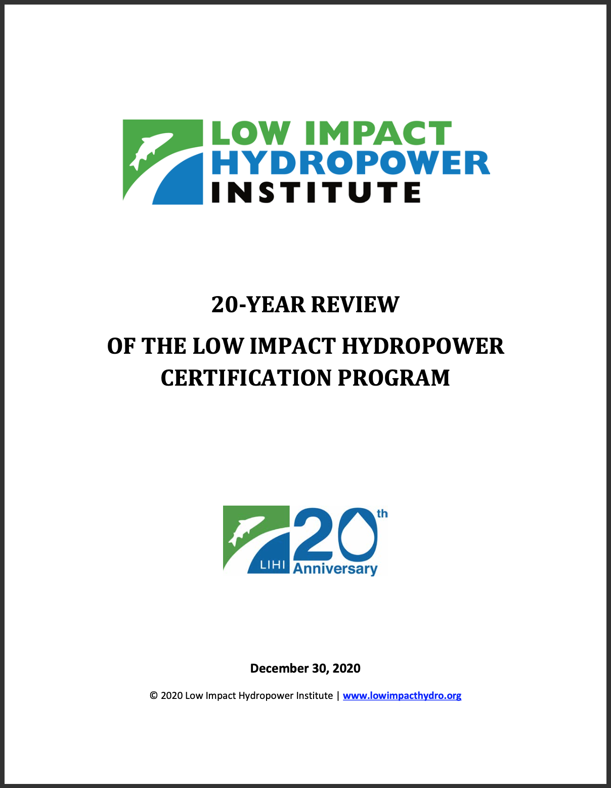 20 Year Report Cover Page