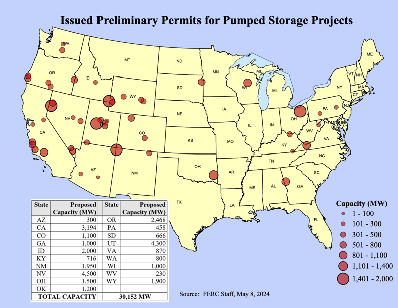 Issued Preliminary Permits for Pumped Storage Projects Map Federal Energy Regulatory Commission